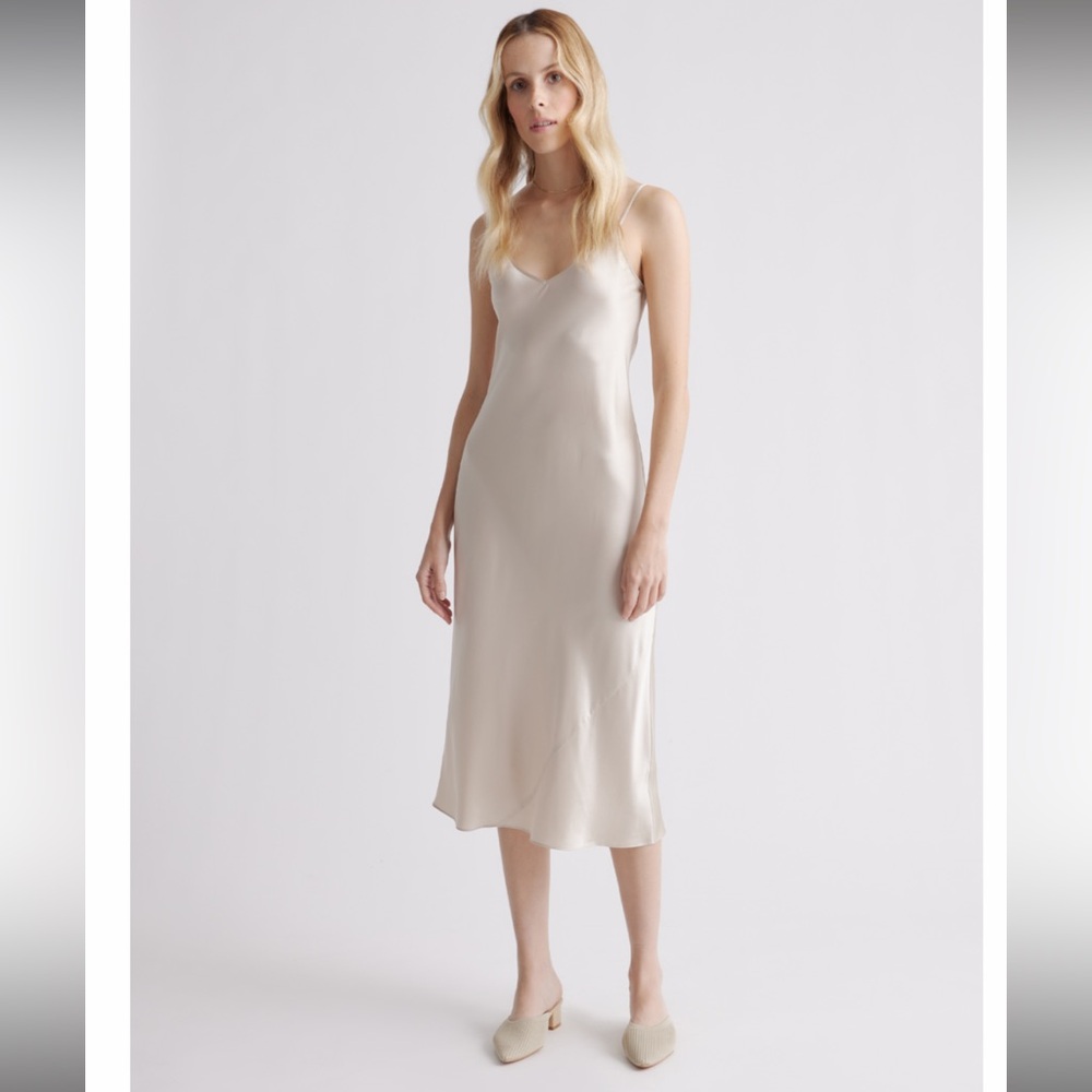 100% Mulberry Silk Washable Slip Dress in Champagne - S